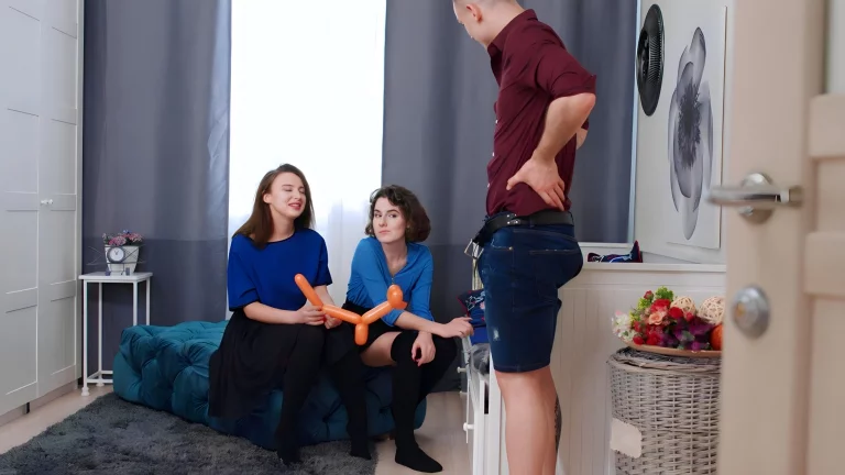 Balloon Master Satisfies Two Cuties 