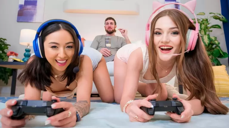 ⁣Two Slutty Pussies, One Girthy Cock 