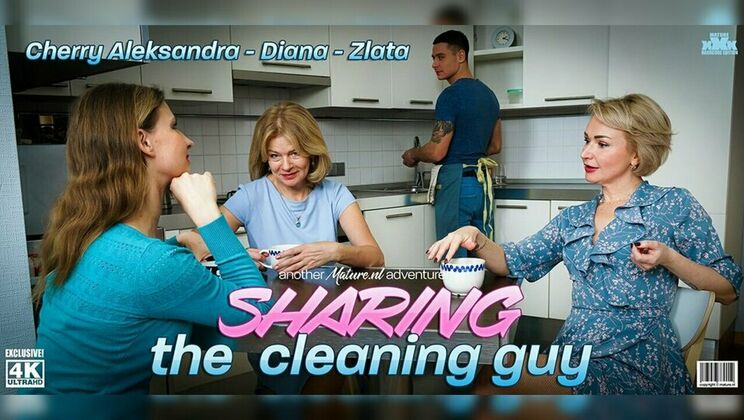 Mature.nl - DianaZlataCherry AleksandraPimpal Bill - Three hot MILFs share one lucky guy and suck and fuck him dry! 