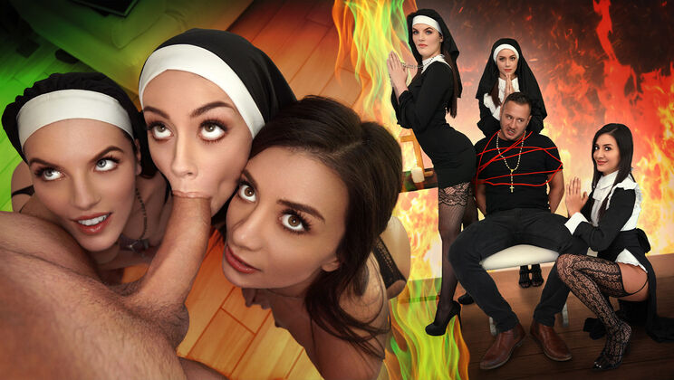 BFFs - Danny MountainNatalie BrooksFiona FrostSelena Love - Three Horny Nuns Fuck the Devil Out of Him 